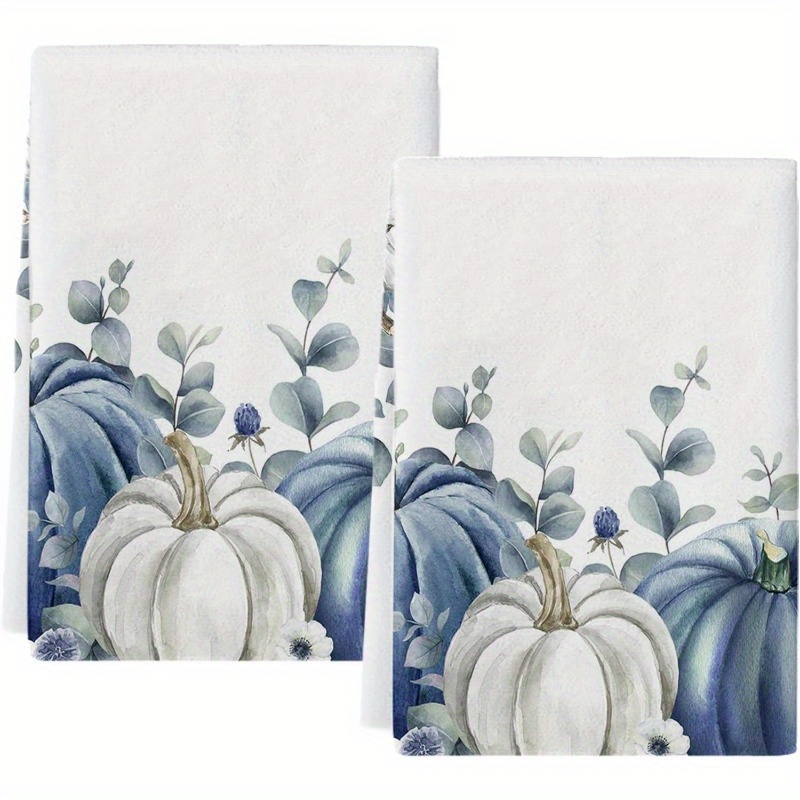 

Set Of 2 Contemporary Woven Polyester Kitchen Towels - 18x26 Inch, Soft Absorbent Dish Cloths, Machine Washable, & Eucalyptus Leaf Design For Thanksgiving, Cooking & Daily Decor