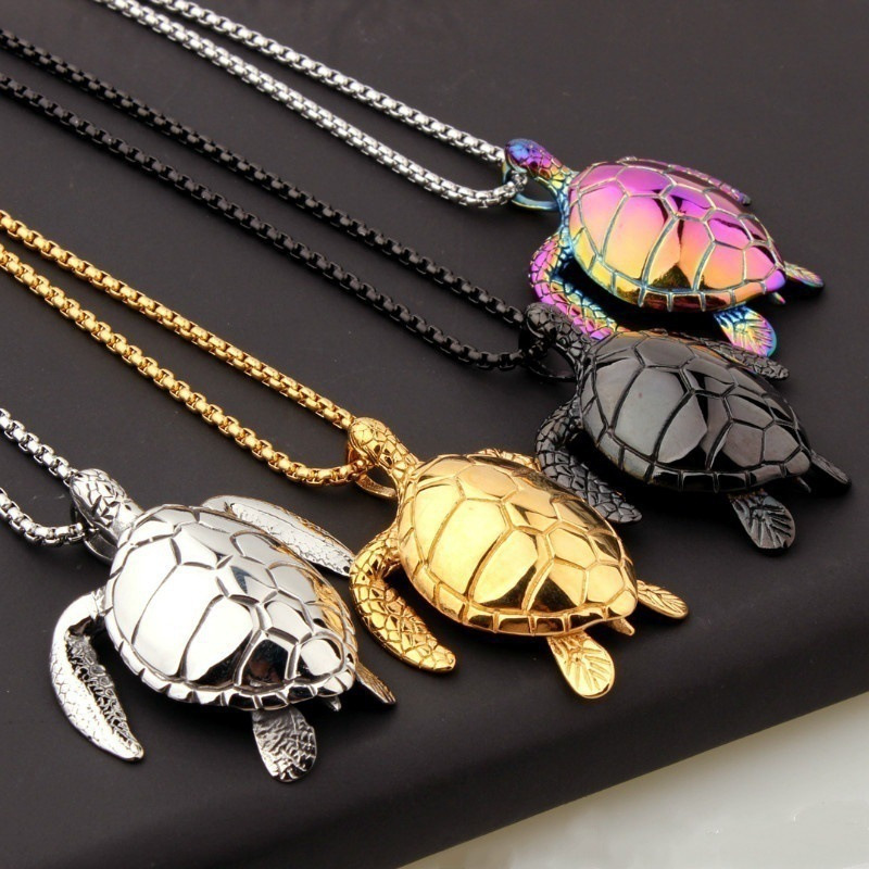 

4pcs Multi Colored Vintage Sea Turtle Pendant Necklace For Men, Charm Hip-hop Trendy Tortoise Necklace Set, Friendship Necklace For Women Men, Perfect For Anniversary & Graduation Gifts