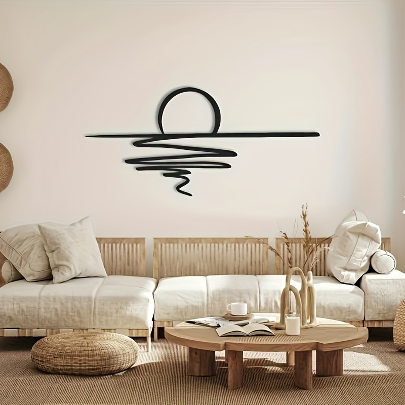 

1pc, Metal Wall Art, Wall Decor, Black Minimalist Line Art, Sunrise Wall Hanging For Living Room Bedroom Outdoor Housewarming Gift