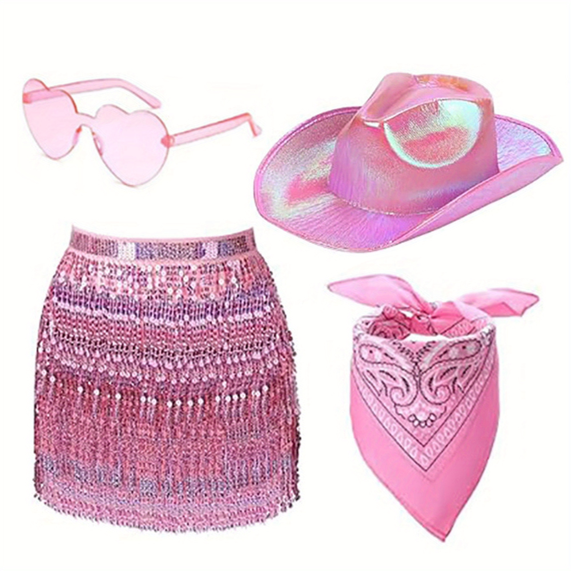 Glitter Cowgirl Hat with Heart Sunglasses Costume Set 4pcs set western cowboy costume set including cowgirl hat - Temu main image 3
