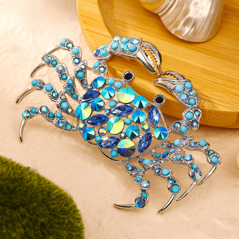 

Cute Animal Brooch Pin - Crab Shape, Rhinestone Embellished, Hollow Design, Sparkling Fashion Accessory For Women