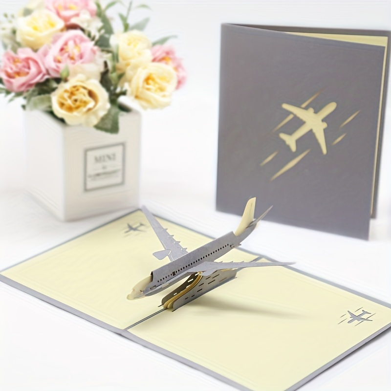 

3d Pop-up Airplane Greeting Card, Multipurpose Cartoon Design, Unique Charm For Birthdays, Father's Day, Graduation, Christmas, New Year, - Set Of 1