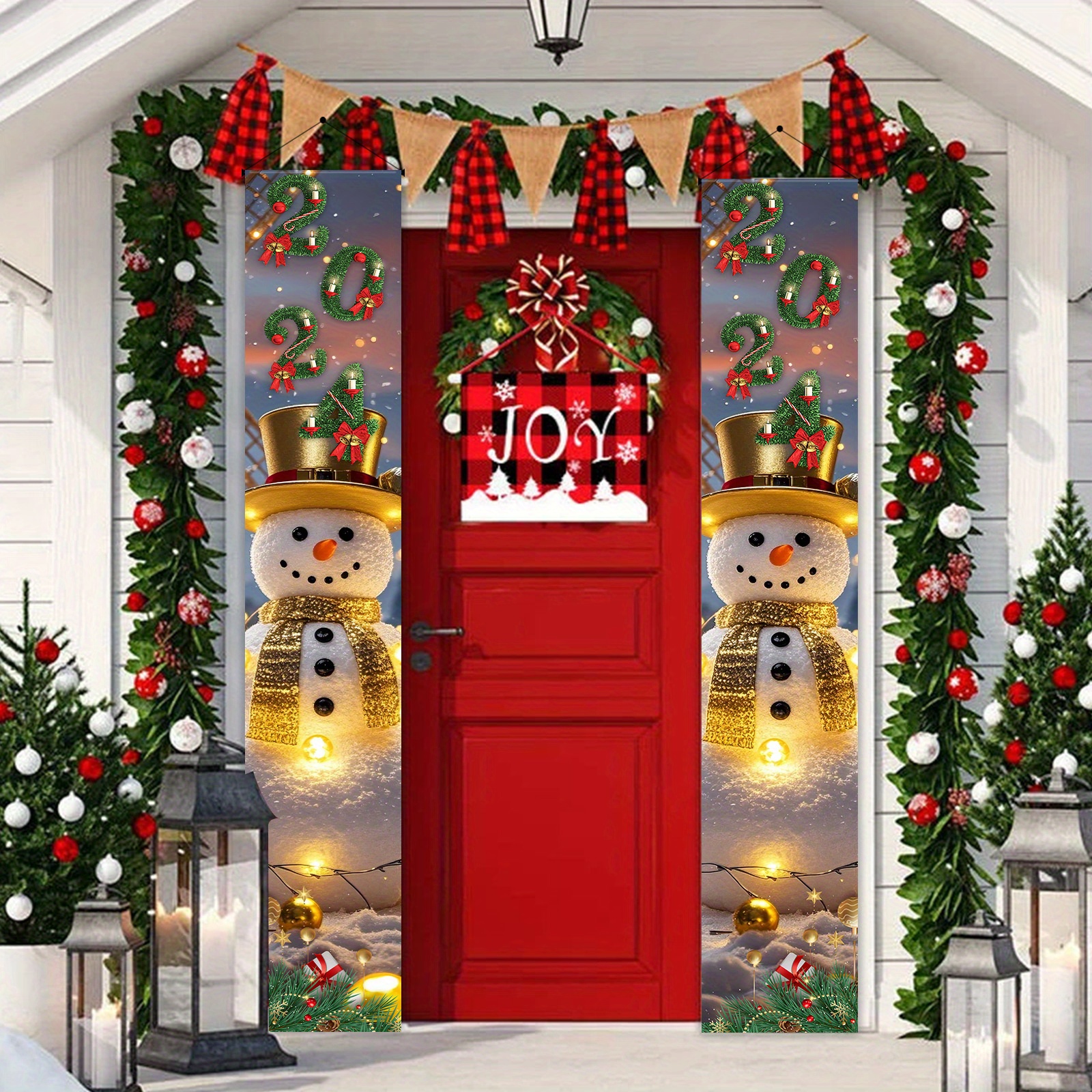 

2024 Snowman Christmas Porch Banner Set - 70.8"x11.8" Polyester, Classic Holiday Decor For Indoor/outdoor Use