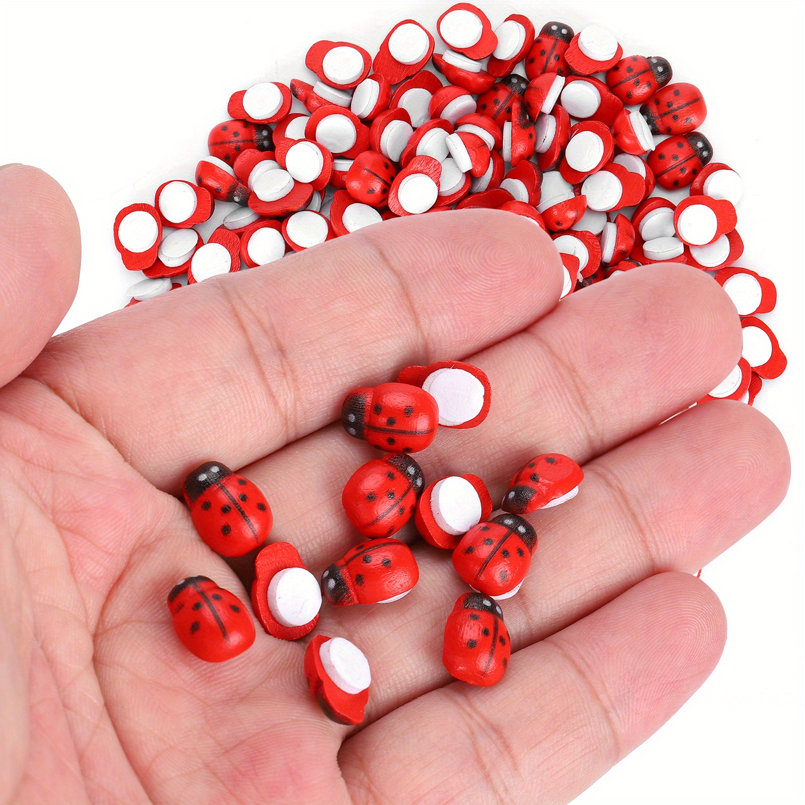 

/50/100pcs Wooden Mini Ladybugs Stickers, 8x11mm Self Adhesive Red Painted Flatback Stickers For Diy Craft Scrapbooking Home Garden Application Party Decoration