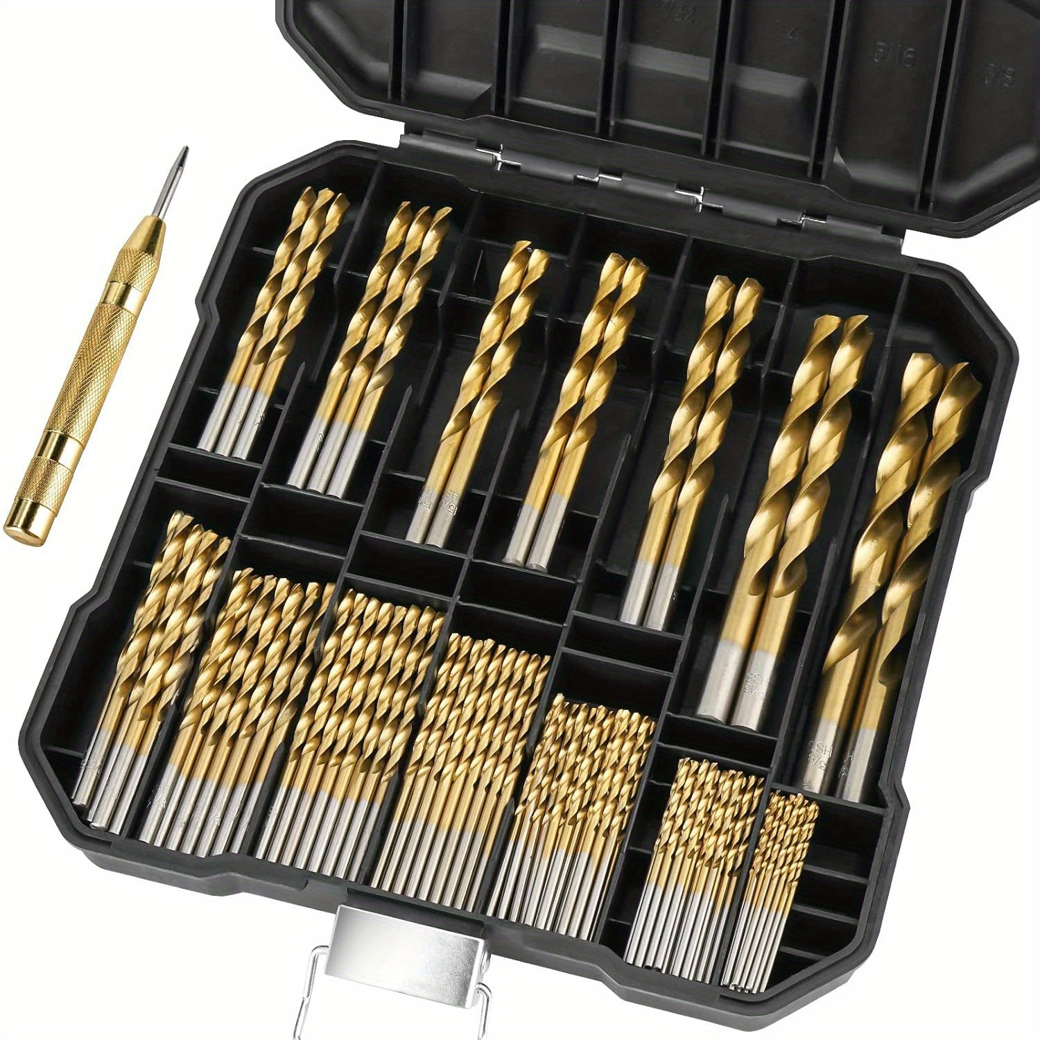 

99pcs Titanium Coated Drill Set, 135 Degree Tip Hss Bits Kit With Storage Case For Aluminum, Copper, Soft Alloy Steel, Wood, Plastic Size From 1/ 16" To 3/ 8