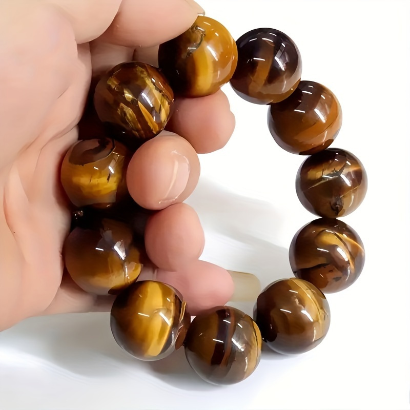 

18mm Natural Eye Bracelet, Men's Yellow Tiger Eye High Quality Large Bead Bracelet, Big Bracelet, Exquisite Personalized Gifts For Men