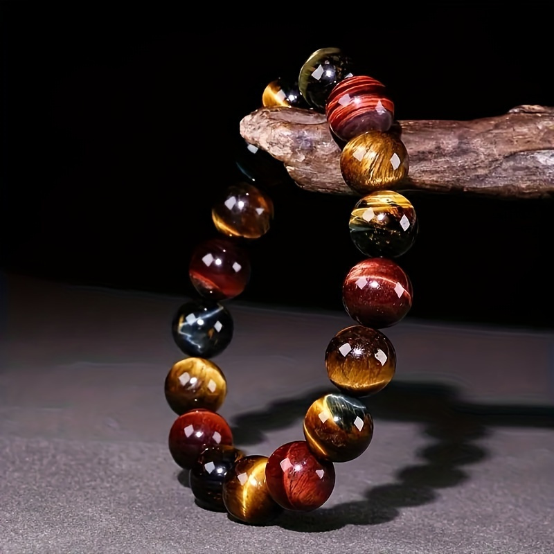 

1 Natural Tricolor Tiger Eye Black Agate 8mm Bracelet Wealth Transfer Bead Men's Bracelet Birthday Gift