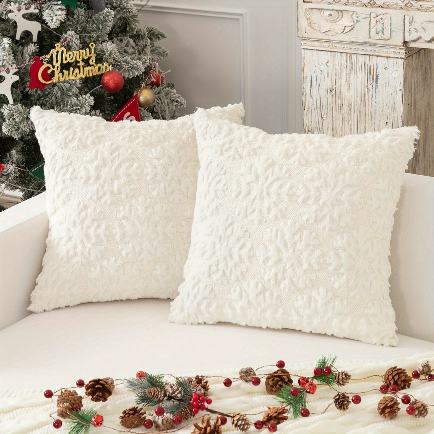 set med 2 krämvita juldekoration kuddfodral i plysch - Temu Sweden