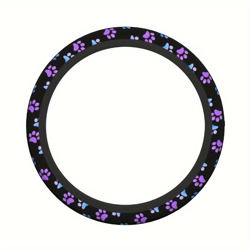 TEMU Geilivity Paw Print Steering Wheel Cover - Polyester Fiber, Anti-slip, Universal 15-inch Fit, Vehicle Protection Accessory, Car Interior Decor Without