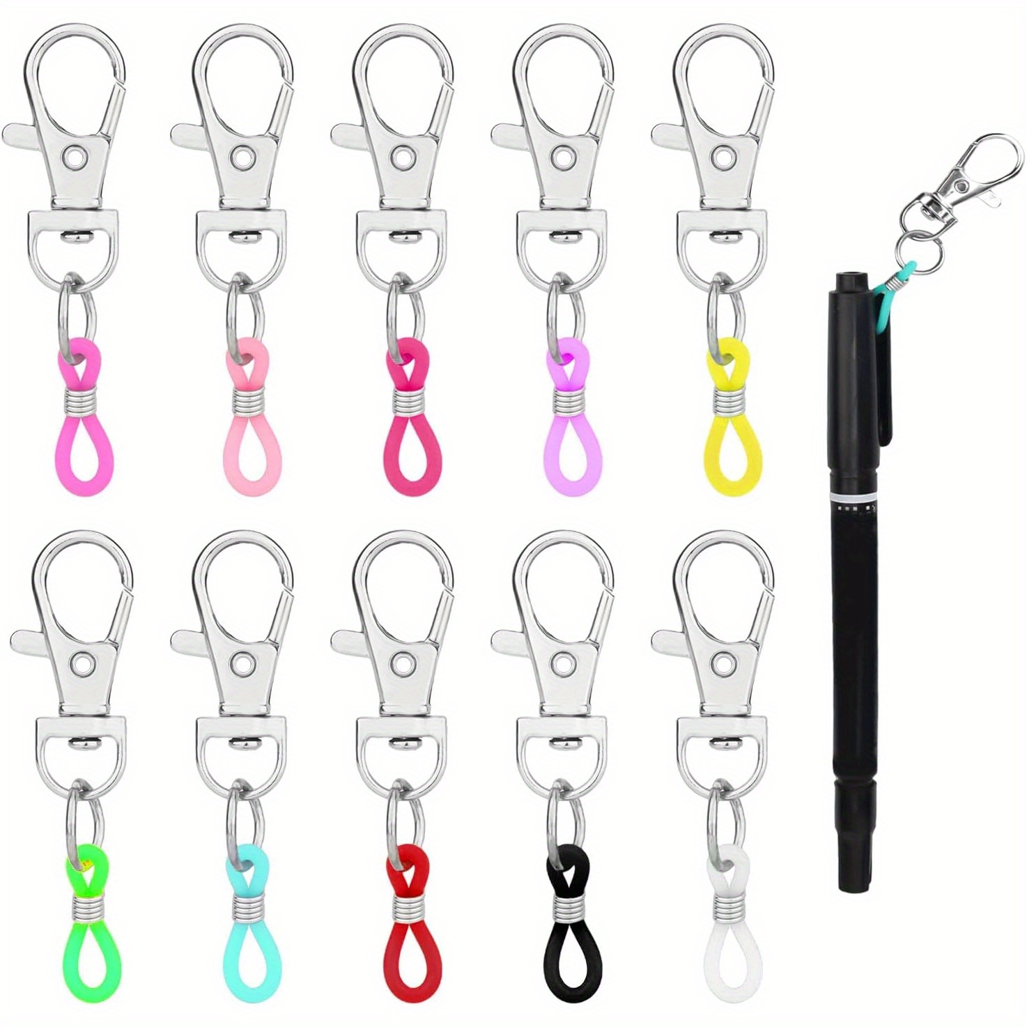 

10pcs Silicone Pen Holders With Lobster Clasp - Multi-colored Pocket Clip Attachments For Badge Reels, Lanyards, And Highlighters - Versatile Pen Converter And Organizer Accessories