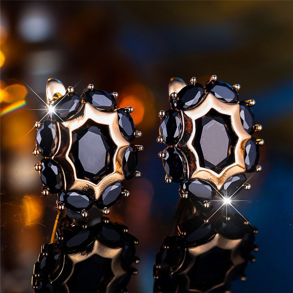 TEMU 1 Pair 's Elegant Black Oval Synthetic Synthetic Zirconia Hoop Earrings - Glossy-like Finish, Wedding Party Everyday Jewelry, Valentine's Day &