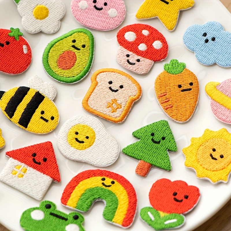 

4pcs Adorable Cartoon Themed Embroidery Patches - Self-adhesive Appliques For Clothing Repair & Diy Crafts - Mixed Color Assortment, -on/sew-free Fabric Decor