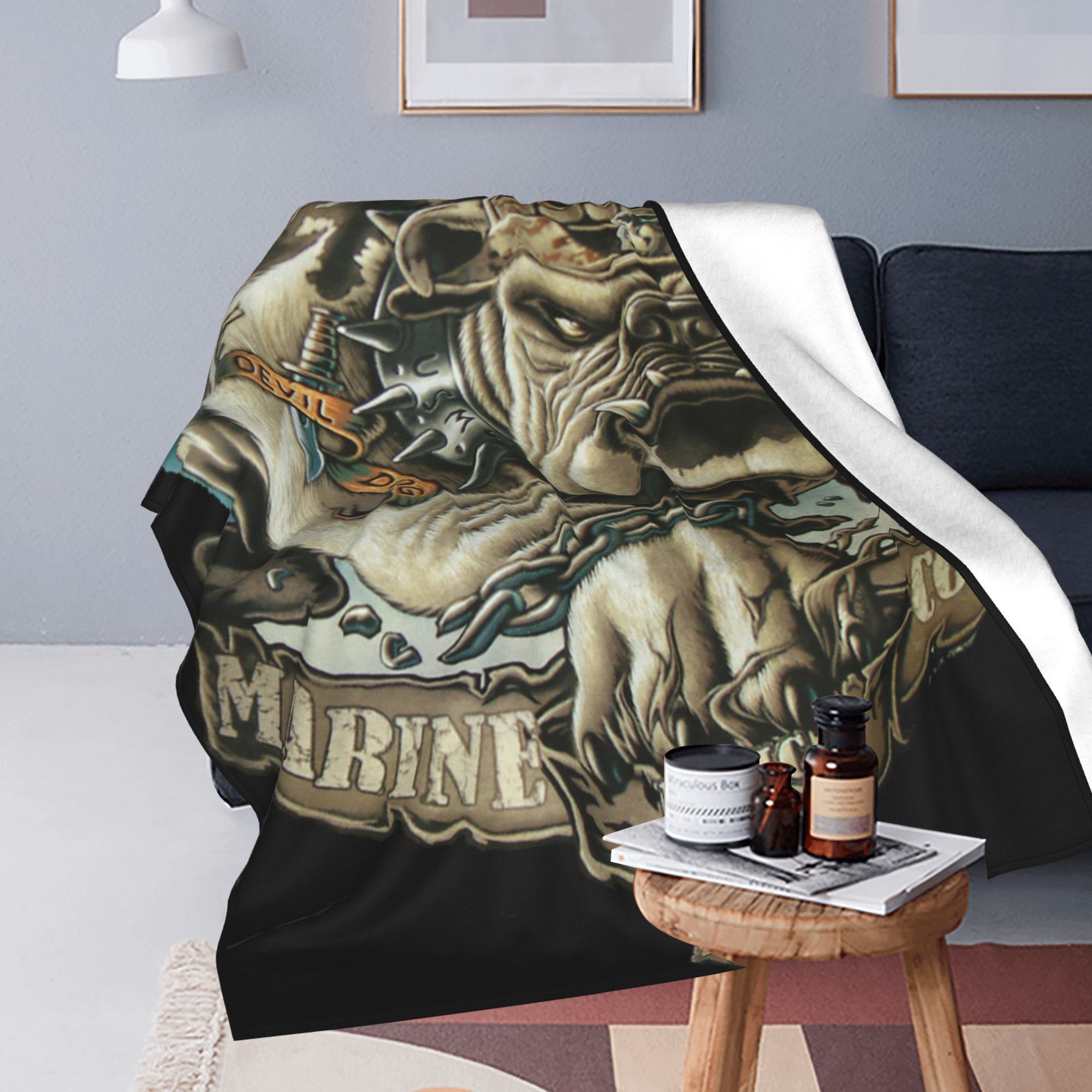 

Marine Corps Themed Digital Print Flannel Throw Blanket - Polyester, Non-woven, Soft Comfort, All-season Multifunctional Nap & Throw, Creative Pattern, Ideal Gift