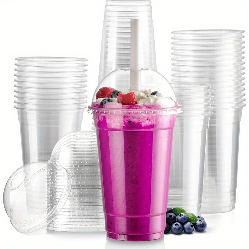 30/50pcs 16oz Insulated Disposable Plastic Coffee Cups with Dome * - * Iced Coffee, *, Juices &amp; * - Ideal for Parties &amp;