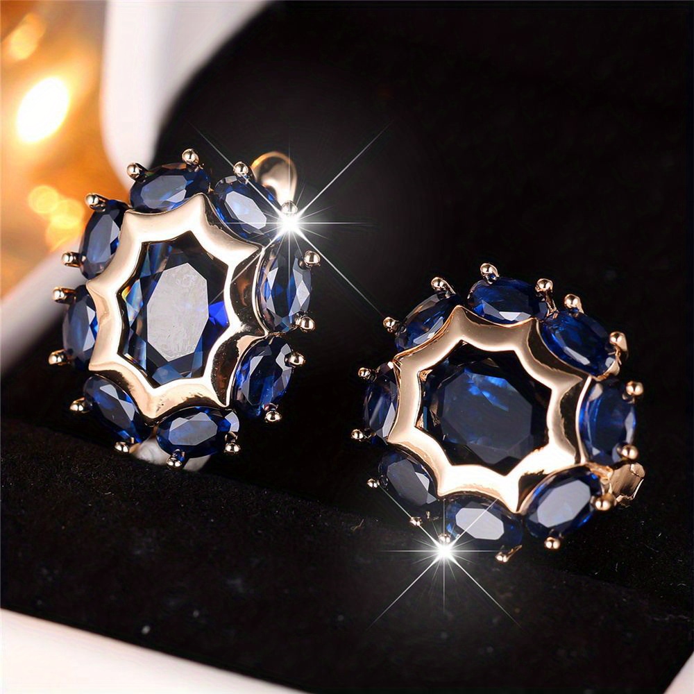 TEMU 1 Pair Elegant Oval Blue Stone Hoop Earrings - Golden Suitable For Wedding,, Valentine' Gift, Events Jewelry, Wearable Hoops With Blue Stone &