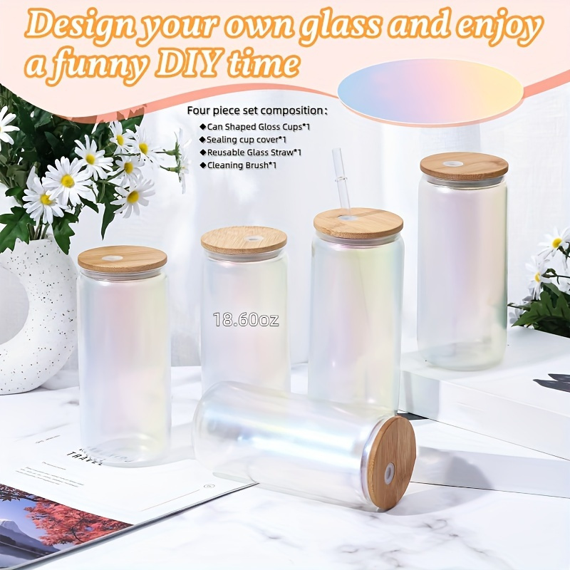 

4pcs Set: 18.6oz Colorful High Borosilicate Mason Jar Bottle With Bamboo Lid, Glass Straw & Cleaning Brush - Leakproof, Portable For Coffee, Tea, Juice, - Ideal For & Home Use