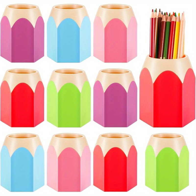 

5pcs/10pcs/pencil Shaped Cups For Classroom Pencil Dispenser Bulk Cute Pen Holders Storage Desktop Makeup Brush Container For Classroom Home Office Supplies