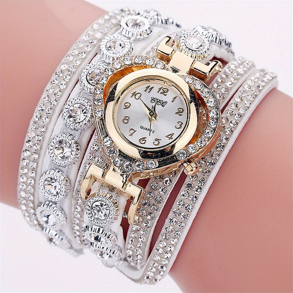 TEMU Luxury Rhinestone Bracelet Wristwatch Ladies Multilayer Analog Watch Christmas New Year Gifts