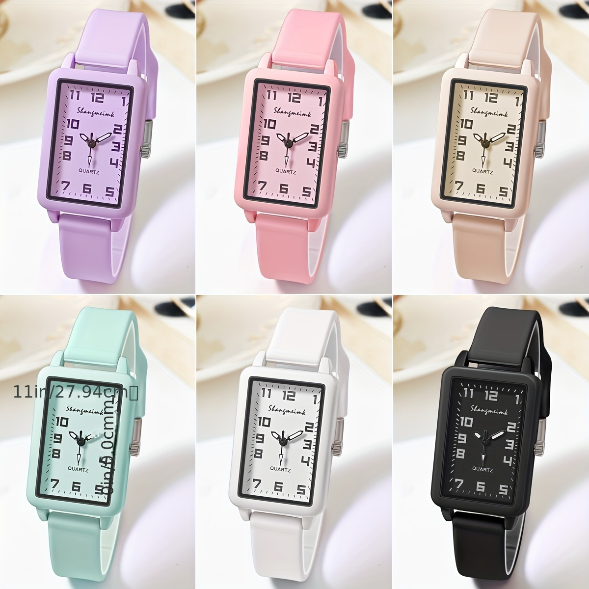 TEMU 6pcs Candy Color Quartz Watches Set, Cute Fashion Band Wrist Watches For Daily Use, Anniversary Christmas New Year Graduation Gifts