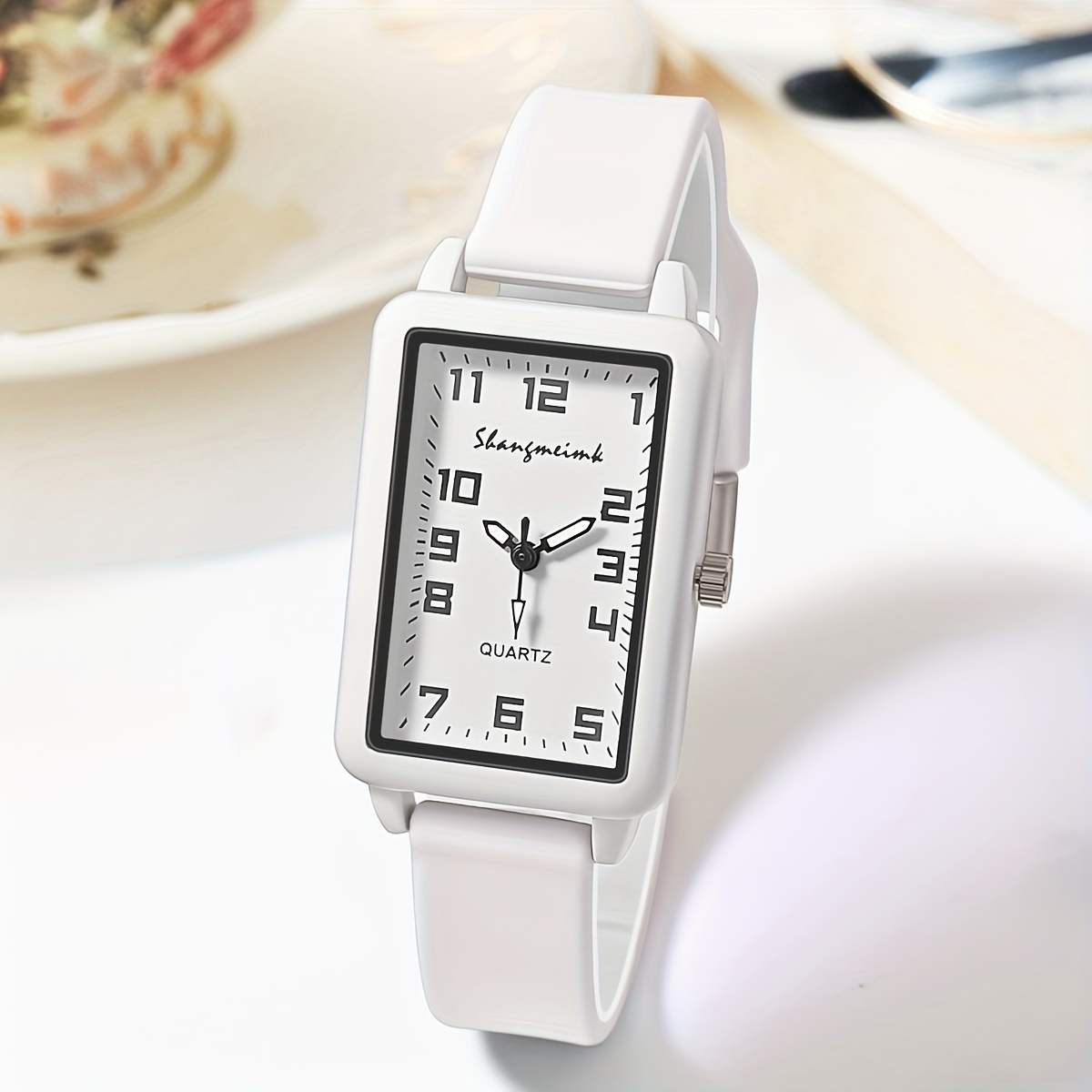TEMU Candy Color Rectangle Quartz Watch Cute Fashion Analog Silicone Band Wrist Watch For Women Daily Use