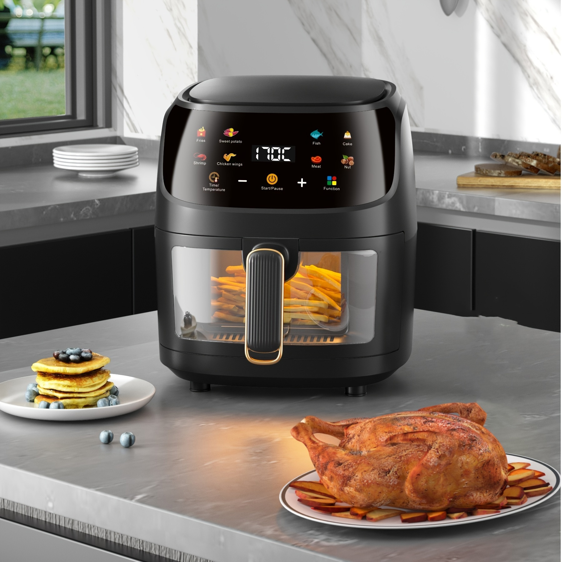 

6l Large Capacity Air Fryer With Touch Screen - Multi-functional, Adjustable Time & Temperature, Space-saving Design For Healthy Cooking, Easy To Clean, Energy , Homemade Meals