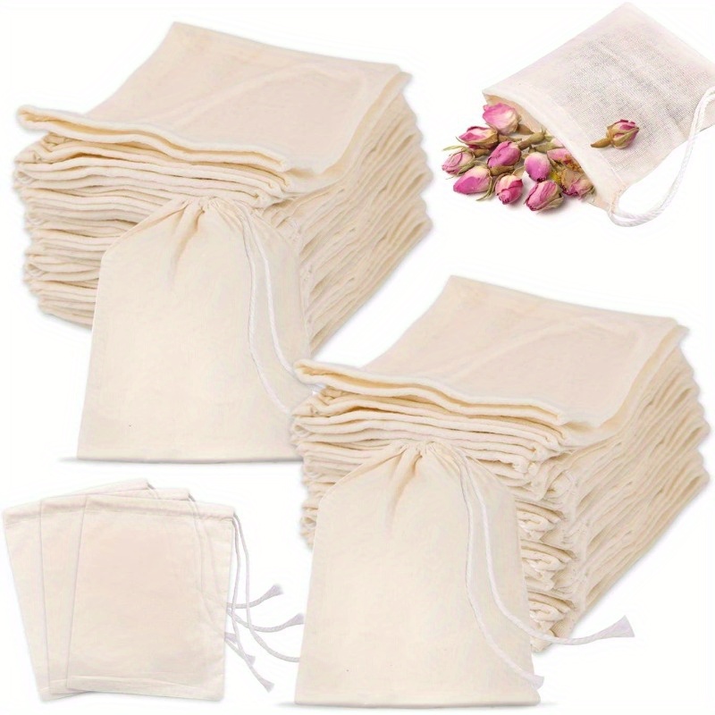 100pcs   muslin drawstring bags 4x3 inches reusable for sachets teas crafts spices soaps jewelry party favors home decor pure cotton material with white drawstrings
