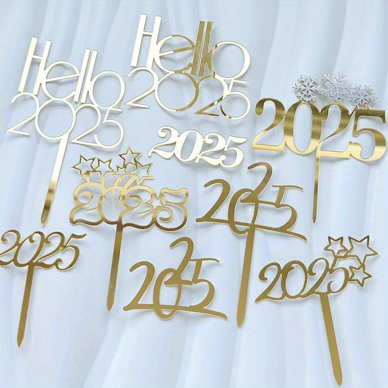 

5pcs Set '2025' Acrylic Cake Toppers - Christmas & New Year's Eve Parties, No Power Needed