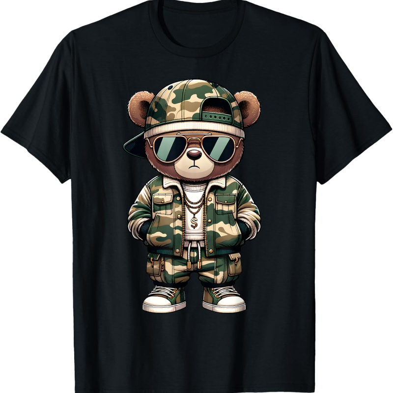 

Camo Hip Hop Teddy Bear Camouflage Streetwear T-shirt