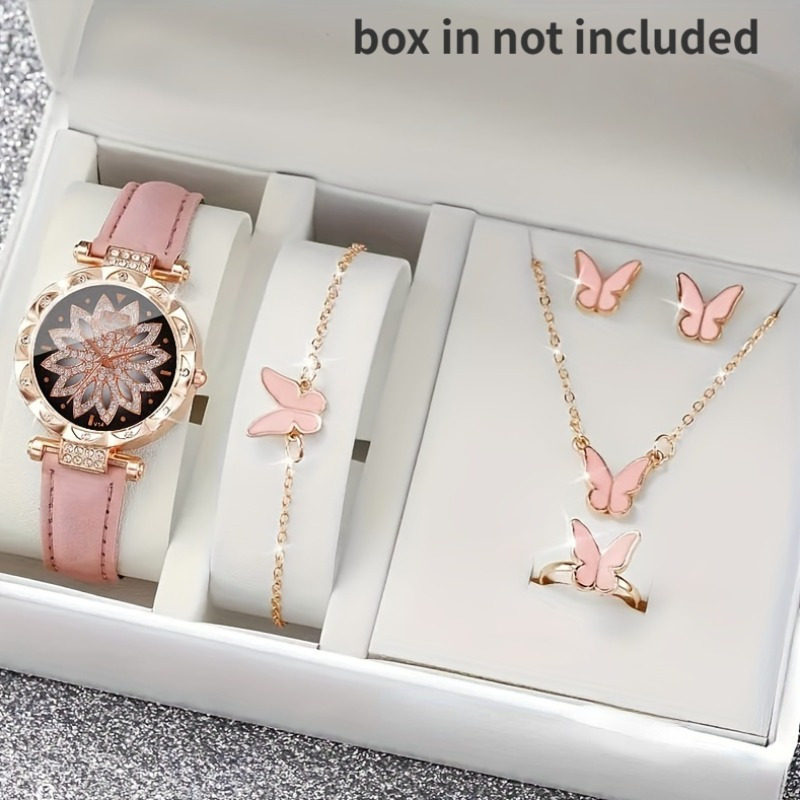 

' Rhinestone Watch And Butterfly Accessories Set - Dazzling Gift For Her, Perfect For Any Occasion, Elegant And Fashionable Timepiece