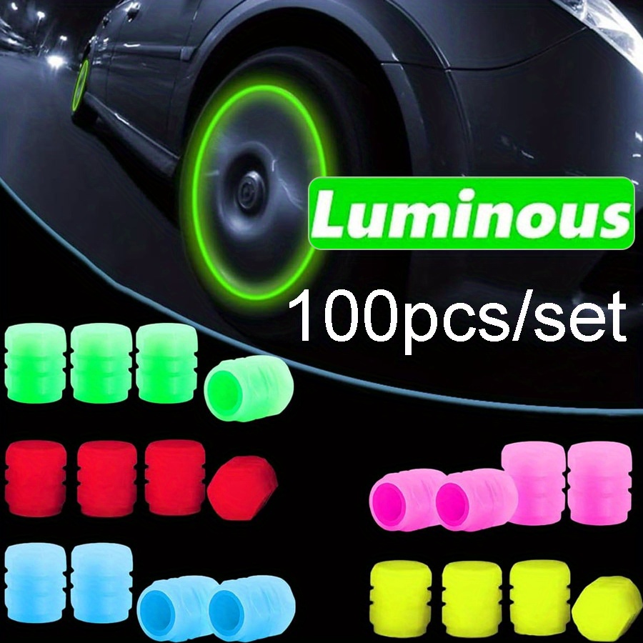 

100pcs -the-dark Tire Valve Stem Caps Set - Fit, Rubber, 5 Colors, Car Wheel Accessories