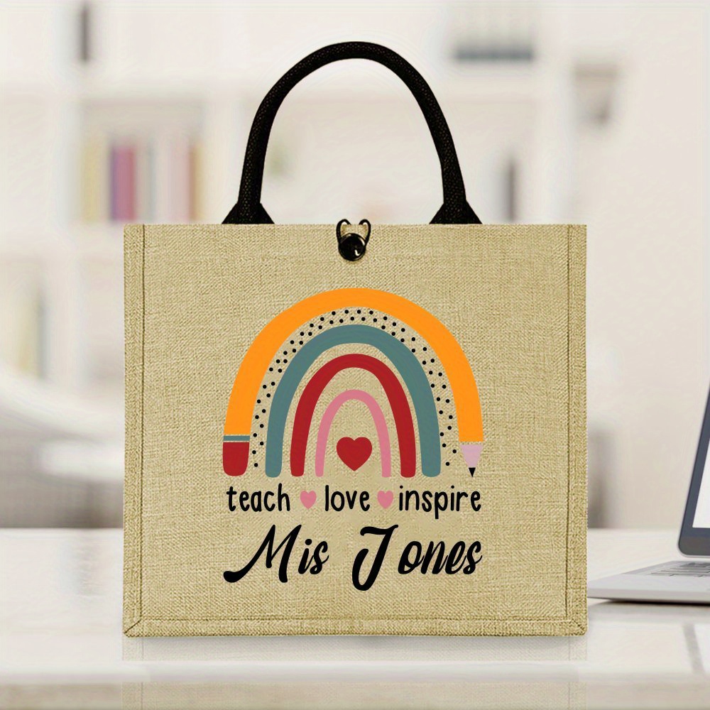 

Custom Teacher Appreciation Jute Tote Bag - ' ' Personalized Shopping Bag, Back To School Gifts & Party Favors