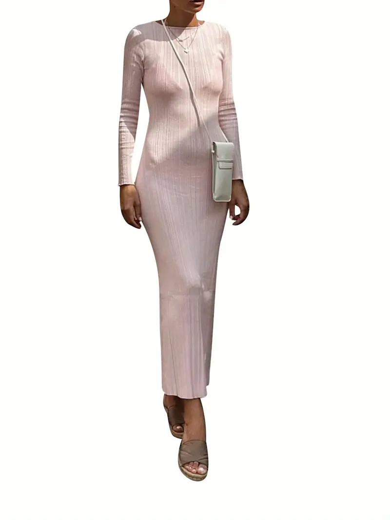 elegant womens knit dress long sleeve crew neck fit - Temu elegant womens knit dress long sleeve crew neck fit - Temu