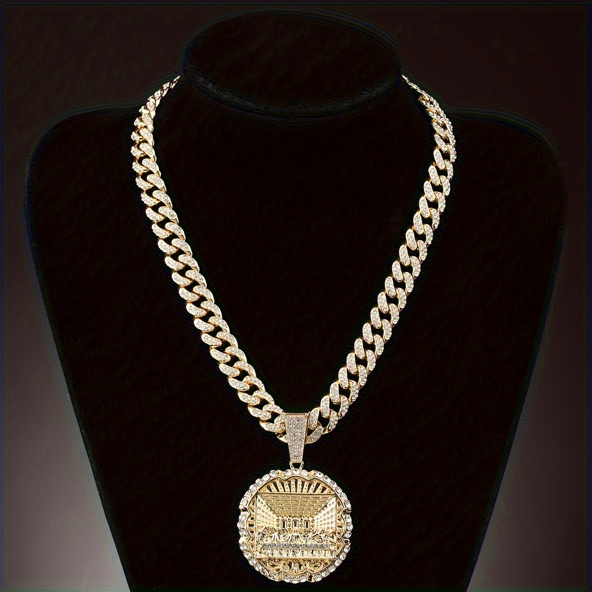 

Full Rhinestone Hip Hop Cuban Chain, Fashion Last Supper Disc Decoration Necklace, Father's Day Gift