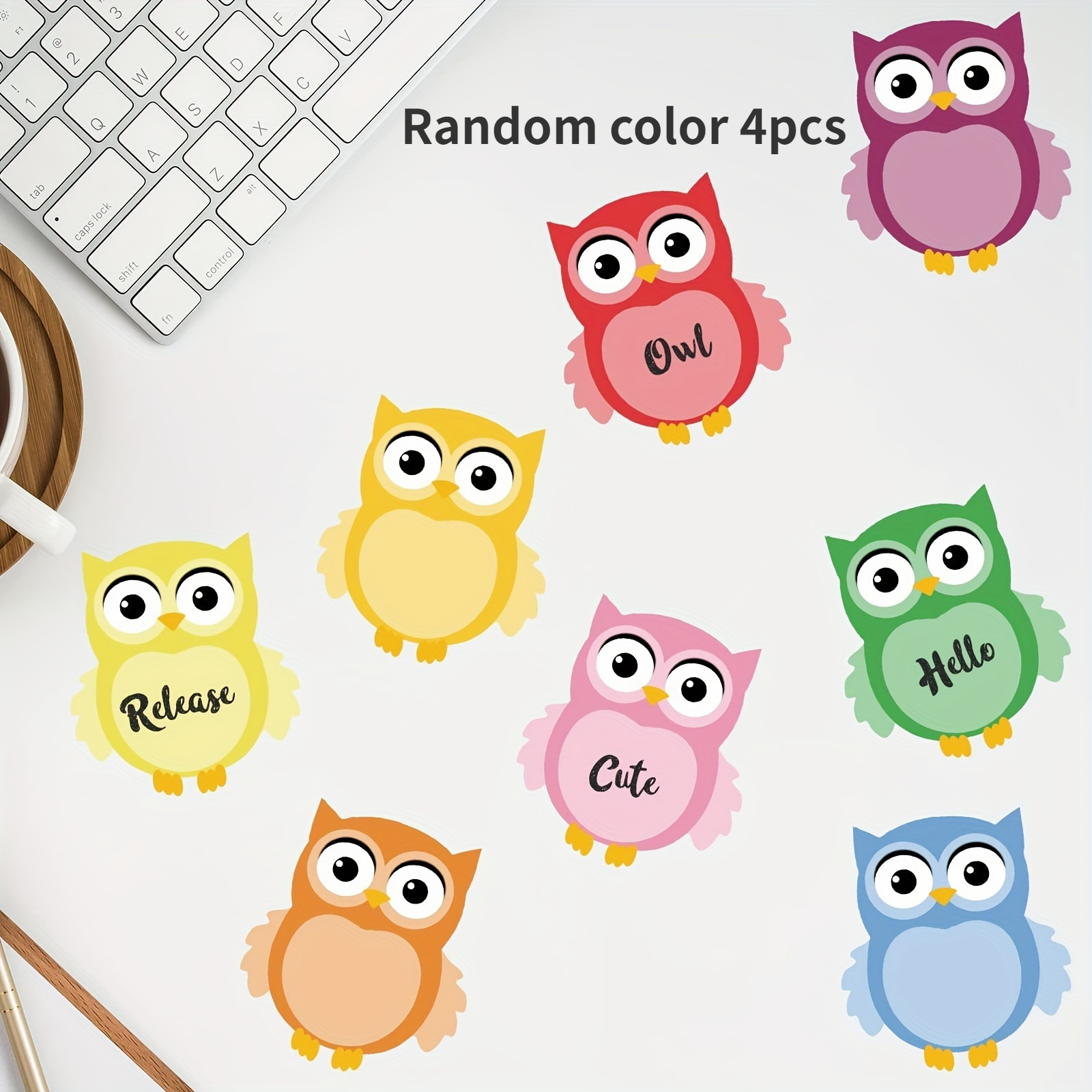 Image of Set Of 4 Colored "colorful " Owl Sticky Notes - Mixed Colors, Self-sticking Memo Pads For Office, School, And Home Reminders
