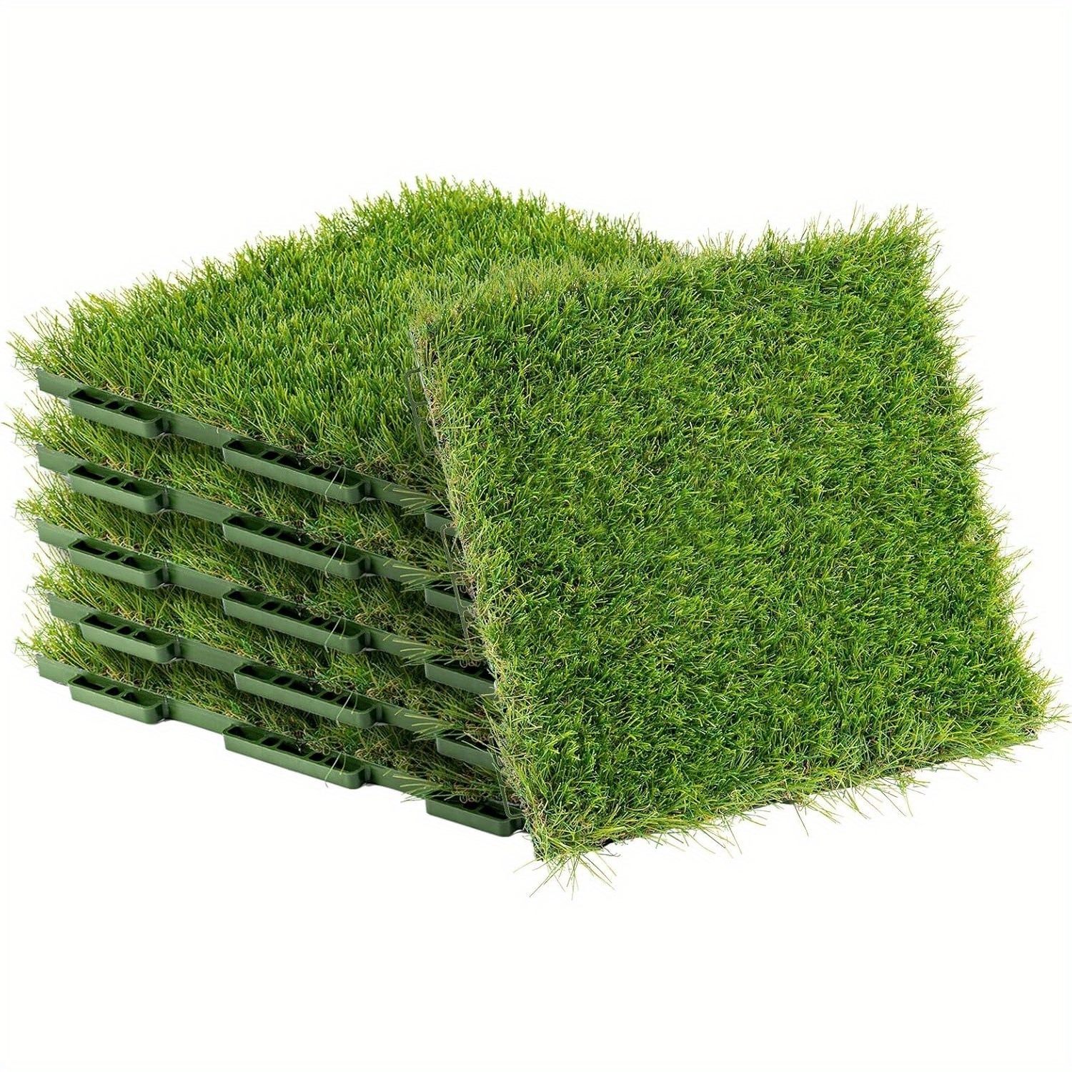 

1.57" H Interlocking Artificial Grass Tiles, 12" X 12" 6 Pcs Fake Grass Deck Turf Tiles With Interlocking System Self-draining Faux Grass Tiles For Pet Indoor/ Outdoor, Backyard, Patio