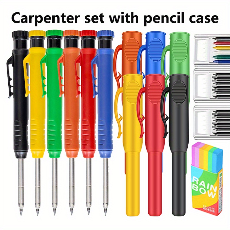 

5pcs Carpenter Pencil Set With Curling Tool - 6-color Lead, Deep Hole Marking For Architects & Craftsmen