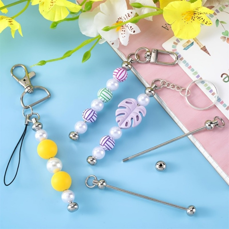 

20pcs Blank Beaded Keychain Bar - Diy Craft Supplies For Customizable Pendant Jewelry Making With Metal Charm - Perfect For Handmade Gifts And Personalized Accessories