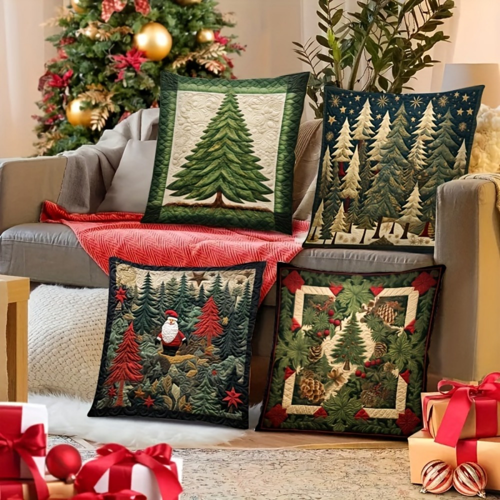 

1/ 4pcs Christmas Pillowcase (18 * 18 Inches) - And Machine Washable Polyester Pillowcase Suitable For Home And Office Decoration