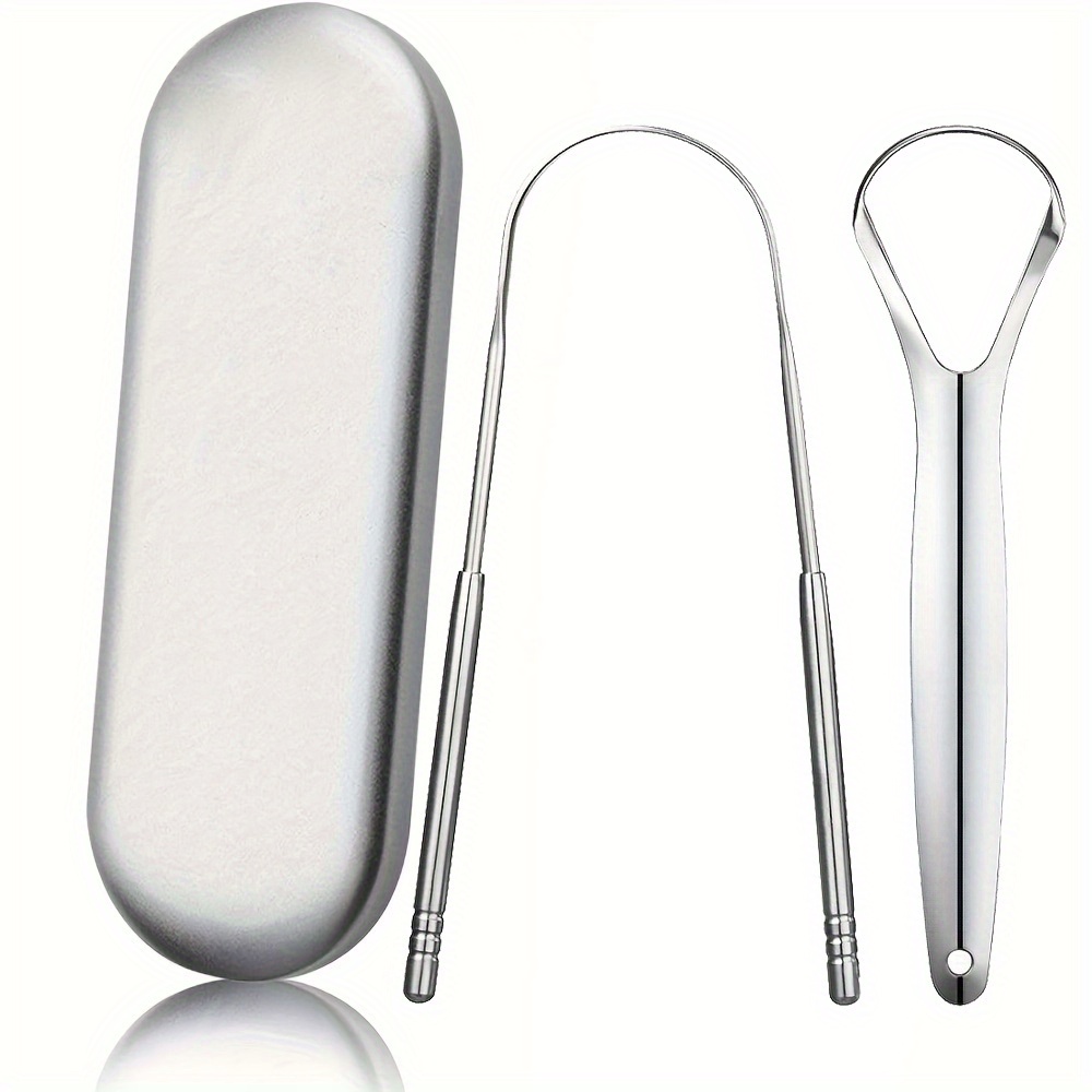 2pcs stainless steel tongue scrapers large case tongue