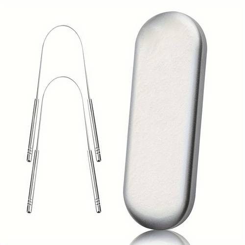 2 stuks roestvrijstalen tongschrapers met etui, tongschraper, tonglaagschraper, geurloos, mondverzorgingshulpmiddel voor frisse , verfijnde geschenkdoosverpakking