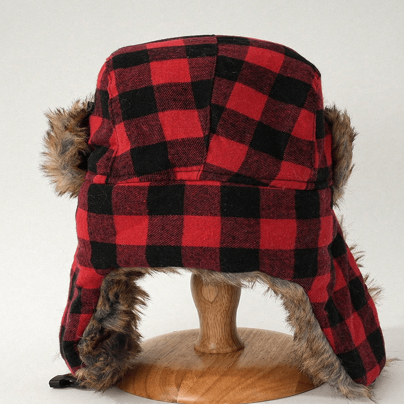 Windproof Dual-Tone Plaid Trapper Hat with Ear Flaps Warm Cozy for  Winter Hunting