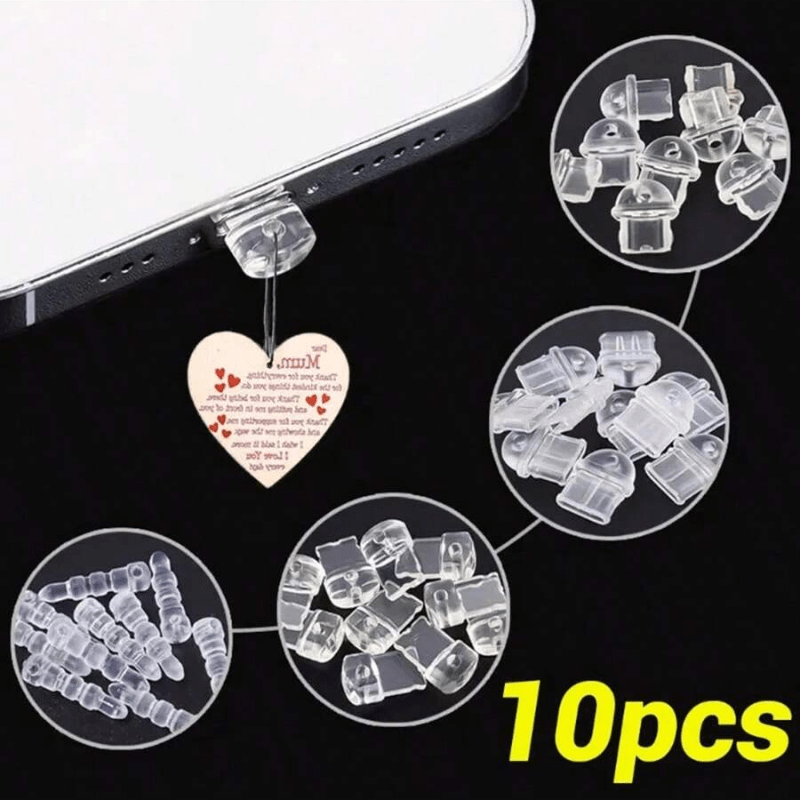 

10pcs Charging Port Dust Caps - Transparent, Anti-dust Plugs For Iphone, For Android & More - Durable Pvc With Keychain Hole