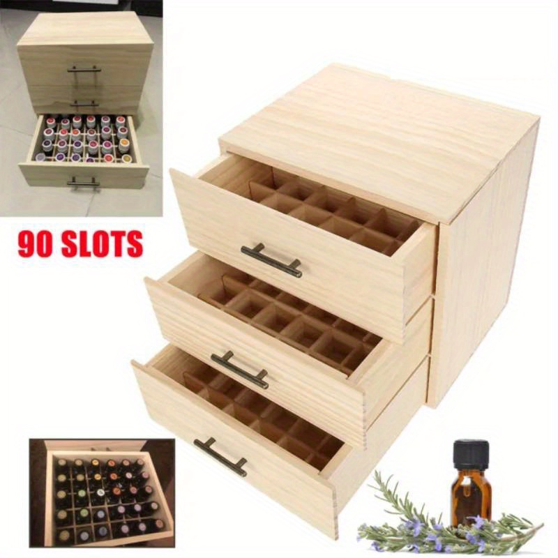 

90 Slots 3 Tiered Essential Oil Bottle Container Wooden Storage Case Box