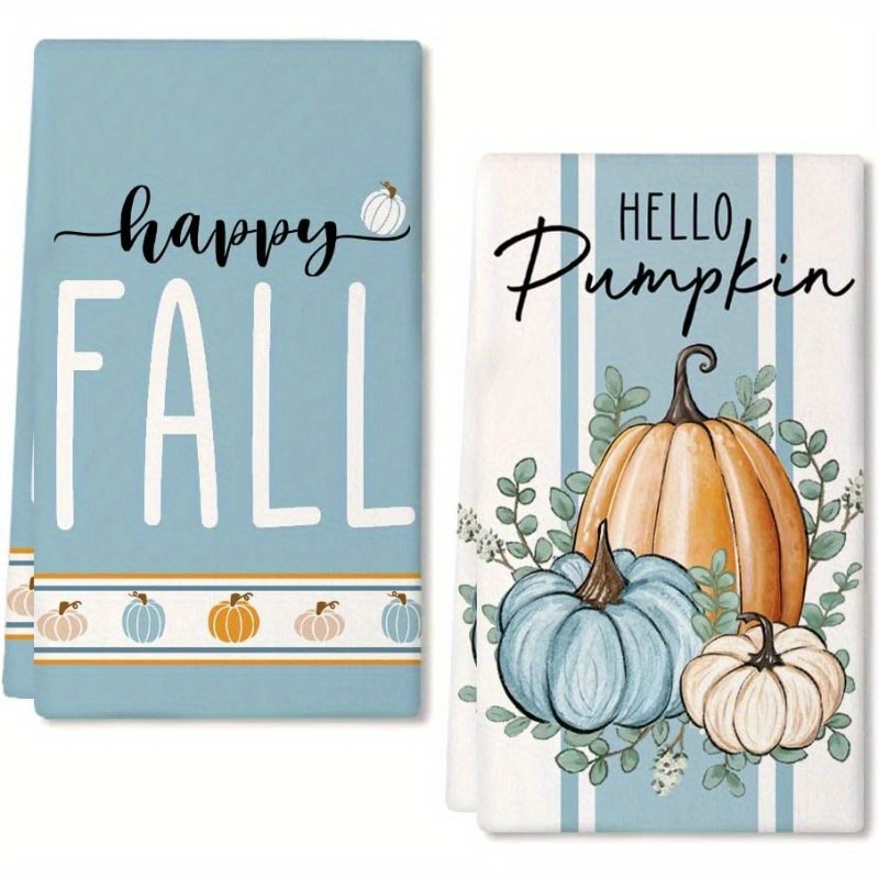 

2pcs/set Of Printed Towels, Fall Pumpkins Pattern Drying And Polyester Dishcloths, Household Cleaning Towels For And Bathroom, Decor - 18*26inch