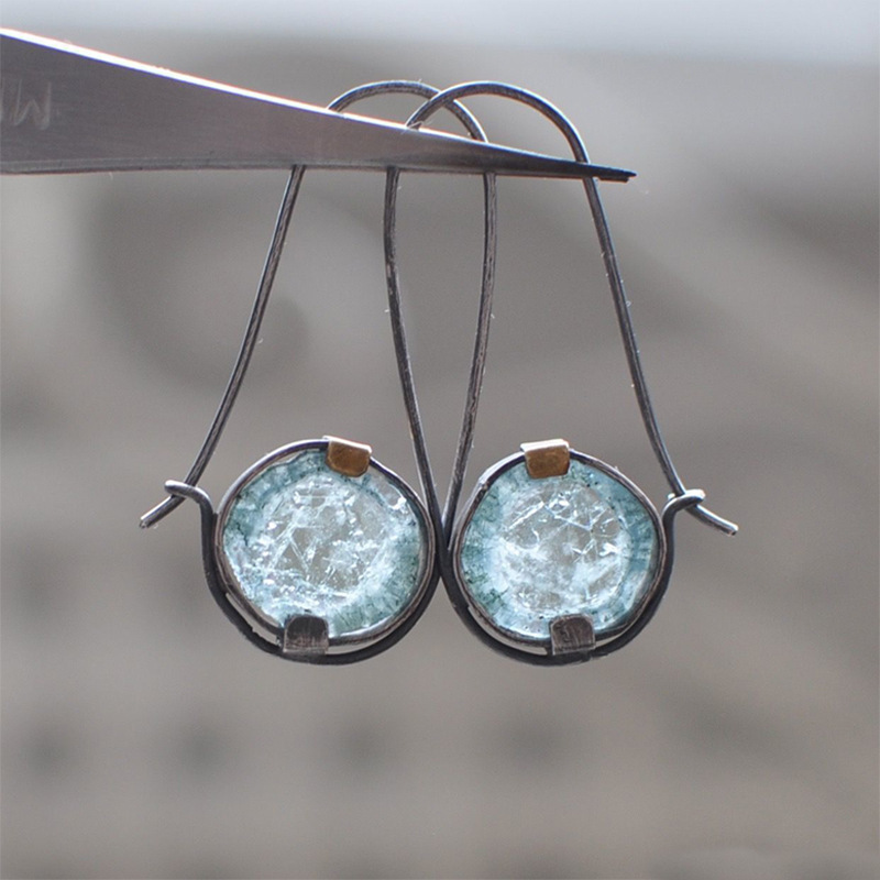 

Handcrafted Dual Tone Light Blue Circular Earrings - Bohemian Vacation Style Fashion Jewelry