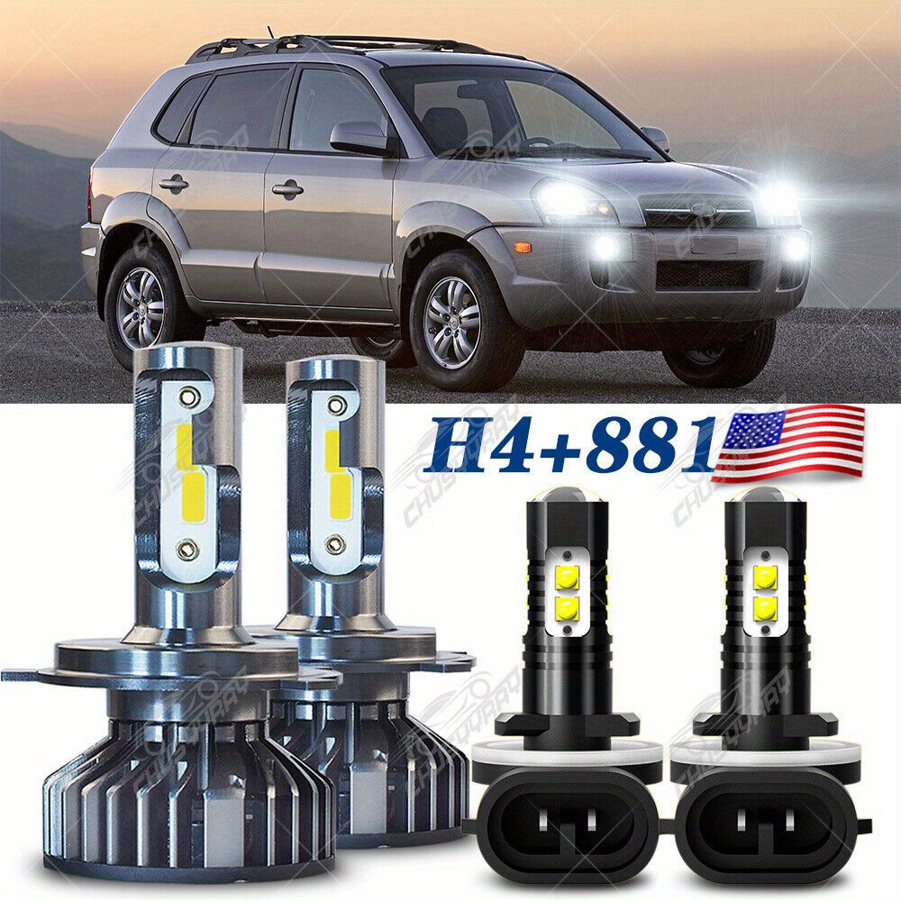 

Led Headlight Fog Light Bulbs For Tucson 2005-2009, H4/9003 881 120w 56000lm 6000k White , Pack Of 4