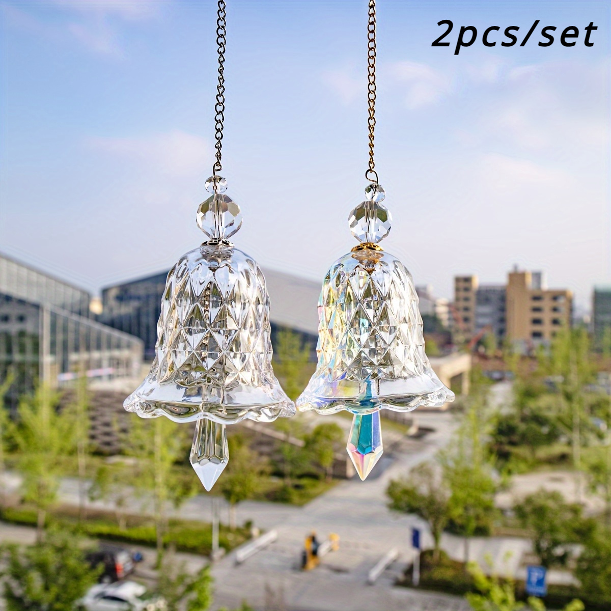 

2pcs/ Set Wind Chimes, Crystal Bell Pendants Window Decorations, Crystals Ball Prisms Suncatcher Hanging Ornament For Home, Wedding, Garden Christmas Decorations