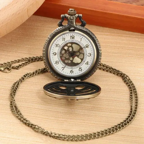 antique steampunk bronze spine ribs hollow quartz pocket watch chain necklace pendant sweater chain