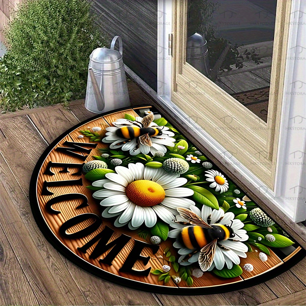 

Semi- Floral And Doormat, Non-slip Washable Polyester Entry Rug, Indoor/outdoor Mat, With Hand Wash Only, For Living Room, Bedroom, Kitchen, Bathroom, Patio