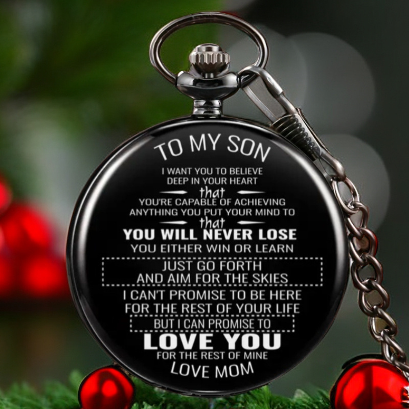 TEMU To My Son Inspirational Quartz Pocket Watch With Arabic, Alloy Case & Detachable Chain - Perfect Gift For Birthdays Or Christmas, For Women